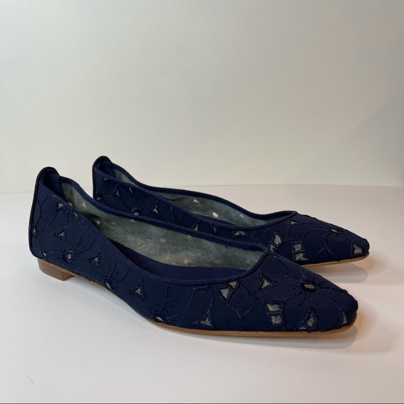 Manolo Blahnik Shoes - Manolo Blahnik Pointed Toe Blue Floral Flats